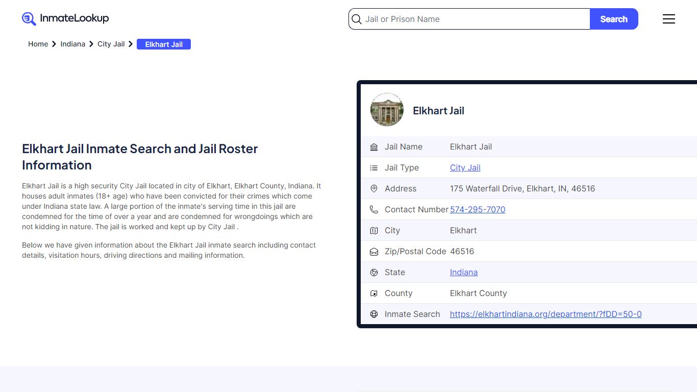Elkhart Jail Inmate Search and Jail Roster Information